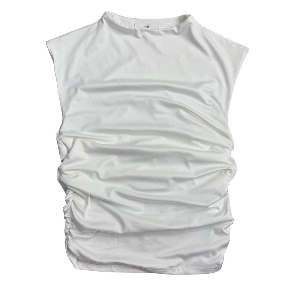 Live in the Moment Ruched Sleeveless Top Womens M White Office Chic Partu